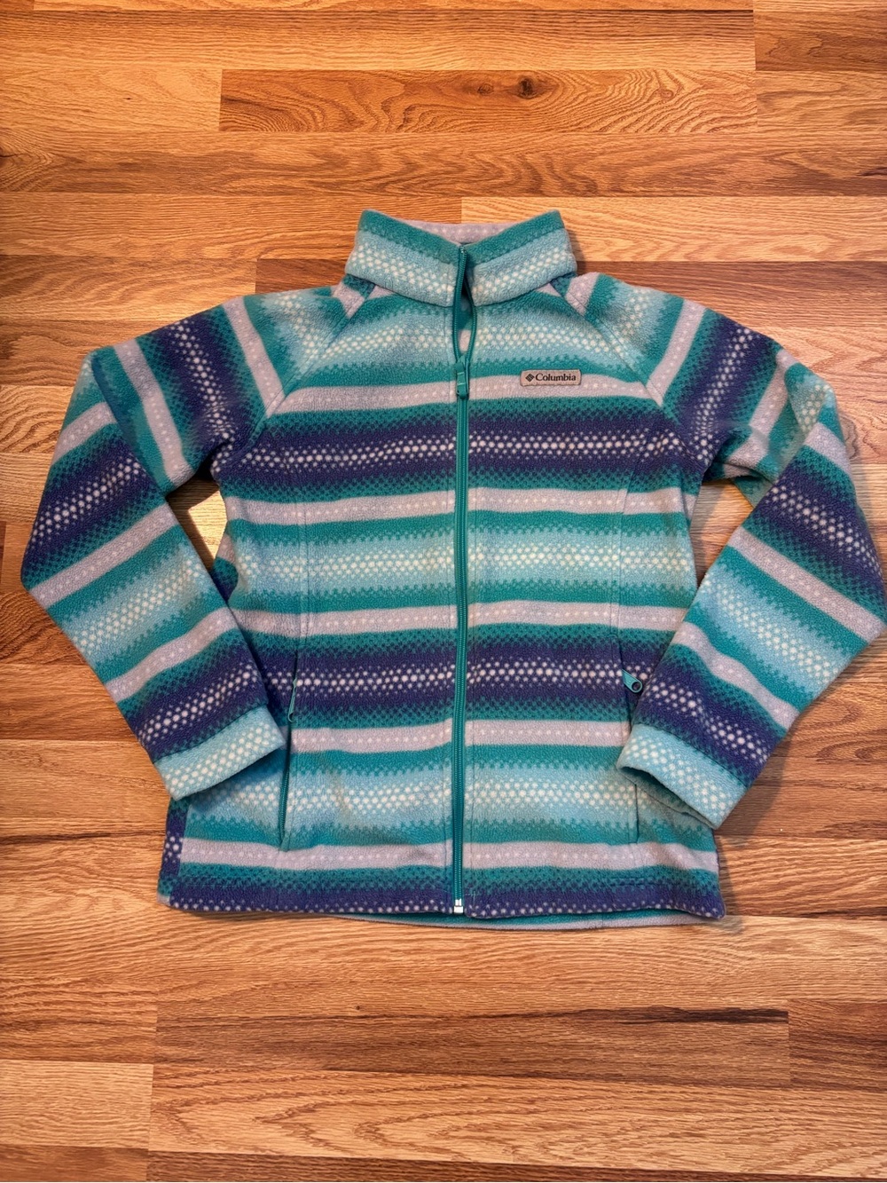 Columbia Full Zip Stripe Pattern Fleece Jacket Youth Girls Size L 14/16